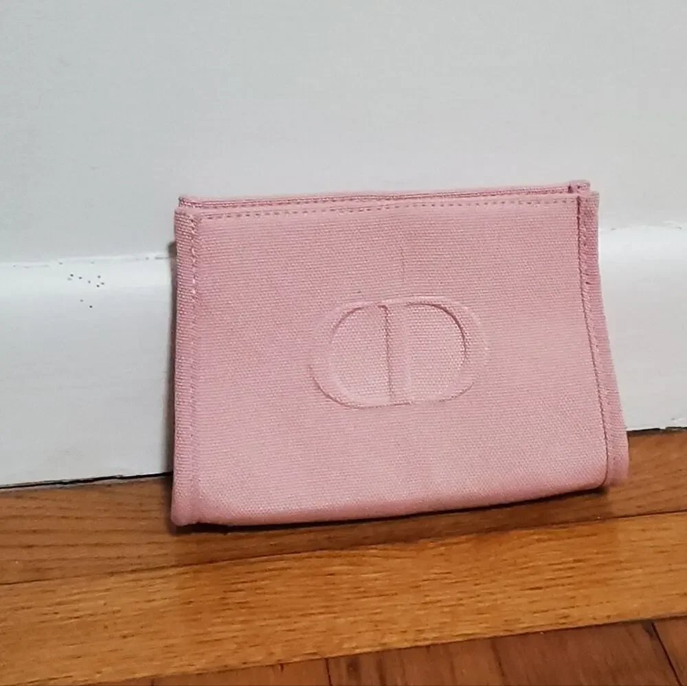 Dior Pink Makeup Cosmetic Bag with Embossed Logo